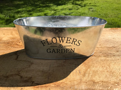 Metal "Flowers and Garden" 11" Inch by 5" Inch Container