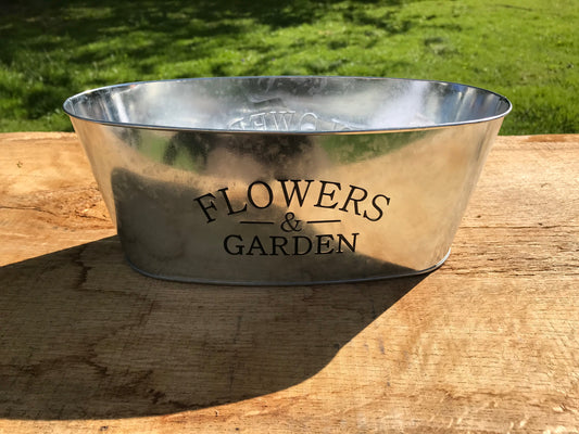 Metal "Flowers and Garden" 11" Inch by 5" Inch Container