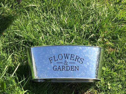 Metal "Flowers and Garden" 11" Inch by 5" Inch Container